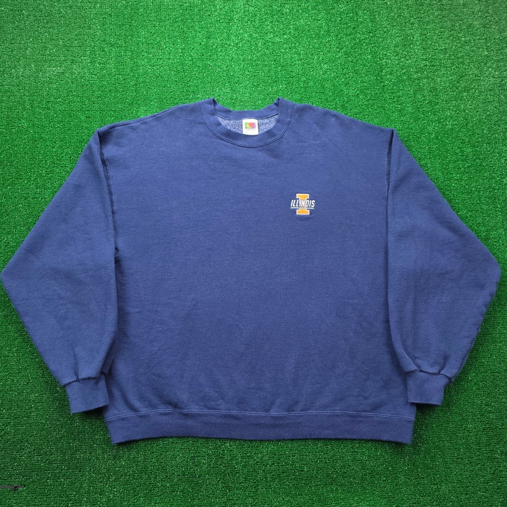 Vintage Illinois Fighting Illini Crewneck Sweatshirt Mens 2XL Blue Heavy Cotton